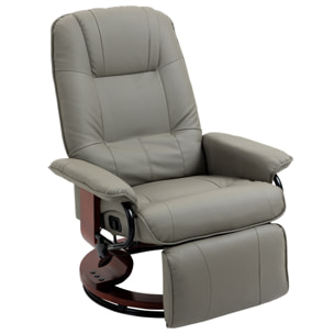 Fauteuil relax inclinable pivotant repose-pied réglable piètement bois revêtement synthétique gris