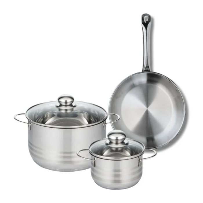 Ensemble de 1 Poêle de cuisson 24 cm et 2 faitouts 14 et 20 cm Elo Profi Brillant