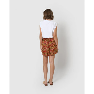 Pantalón corto bambula detalles plisados railay rojo