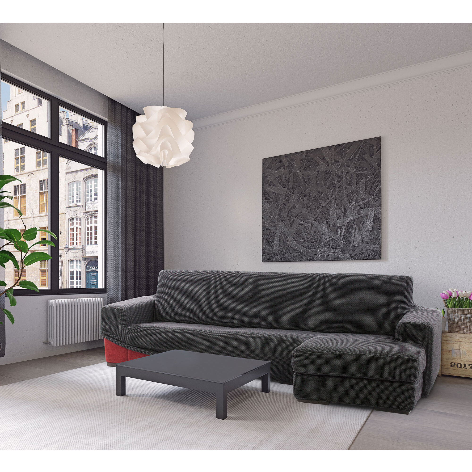 Funda para Chaise Longue derecho (visto de frente) brazo corto SÚPER ELÁSTICA modelo HELENA