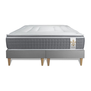 Ensemble Matelas Vingt-Six PLUS - 26cm - Ressorts ensachés et mémoire de forme - Effet nuage - Sommier Tapissier Gris