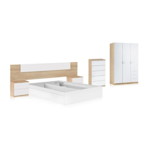 Dormitorio Akari 5C Max Blanco Artik (Blanco Mate) - Roble Canadian