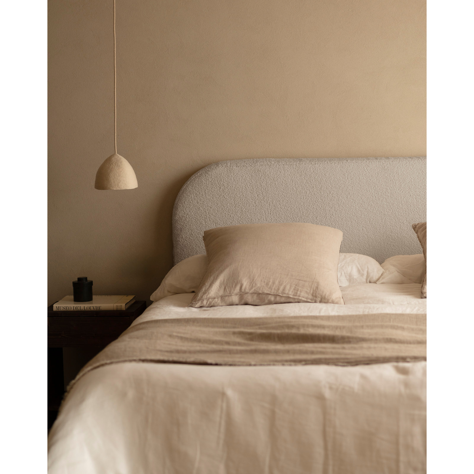 Tête de lit déhoussable en bouclé gris clair en différentes tailles