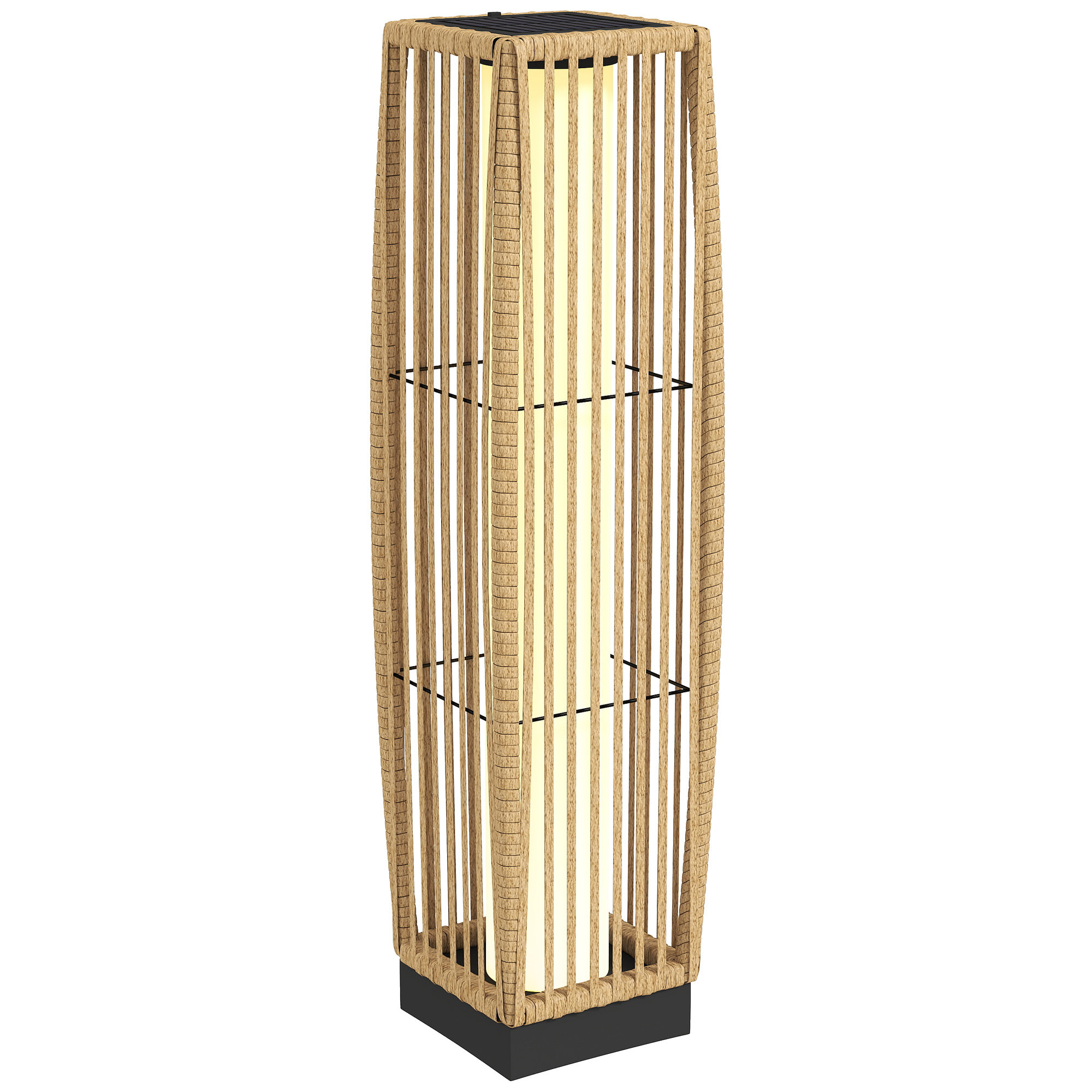 Linterna de Jardín de Ratán, Farola Solar Exterior con Luces LED Encendido y Apagado Automático, Impermeable, IP44, Lámpara de pie para Terraza, Balcón, Patio, 19x19x68 cm, Arena