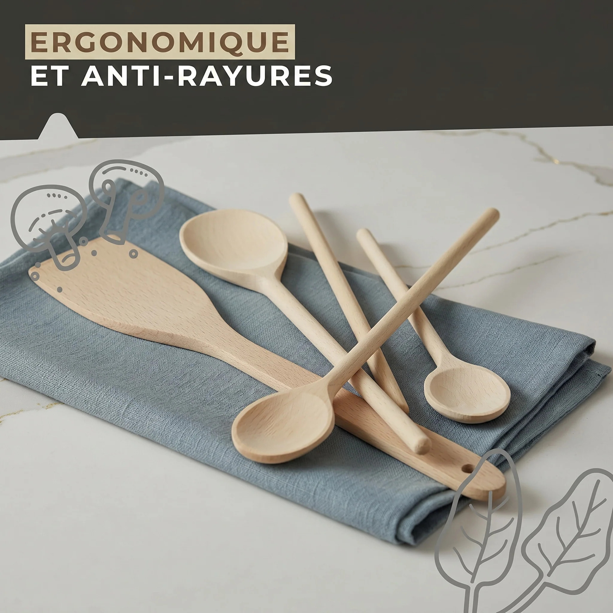 Set de 4 ustensiles de cuisine en bois FSC Fackelmann Nature