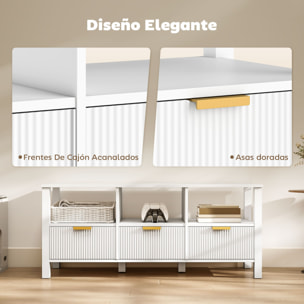 Mueble de TV Moderno, Mesa TV para Salón con 3 Cajones y 3 Estantes Abiertos, para Televisión 43-55 Pulgadas, 120x39,5x50 cm, Blanco