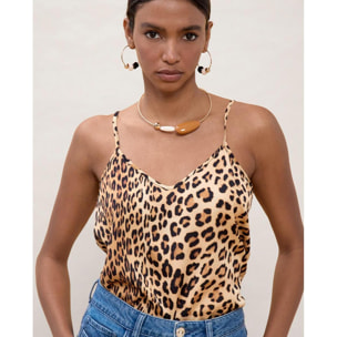 Top in pizzo con stampa animalier