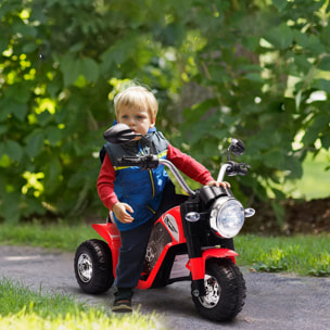 Moto électrique enfant chopper tout-terrain  6 V 20 W marche AV AR 3 roues effets lumineux et sonores rouge noir