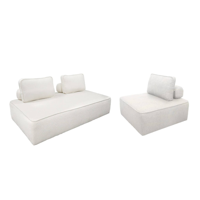 Ensemble chauffeuses pour canapé modulable 3 places bouclette crème - Bao