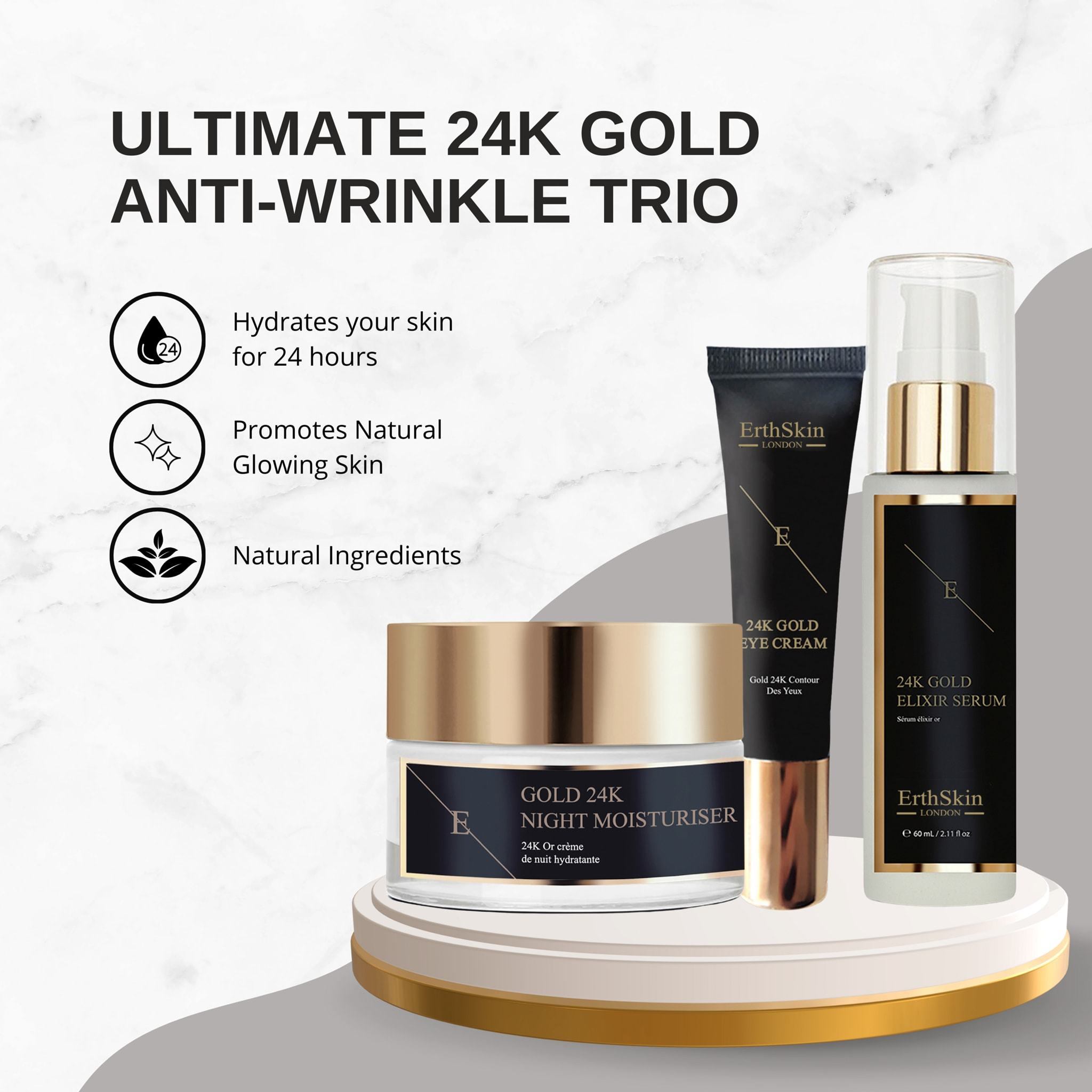Trío facial completo de oro de 24 quilates