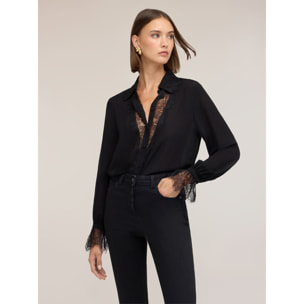 Motivi - Camicia in crêpe de chine con inserti in pizzo - Nero