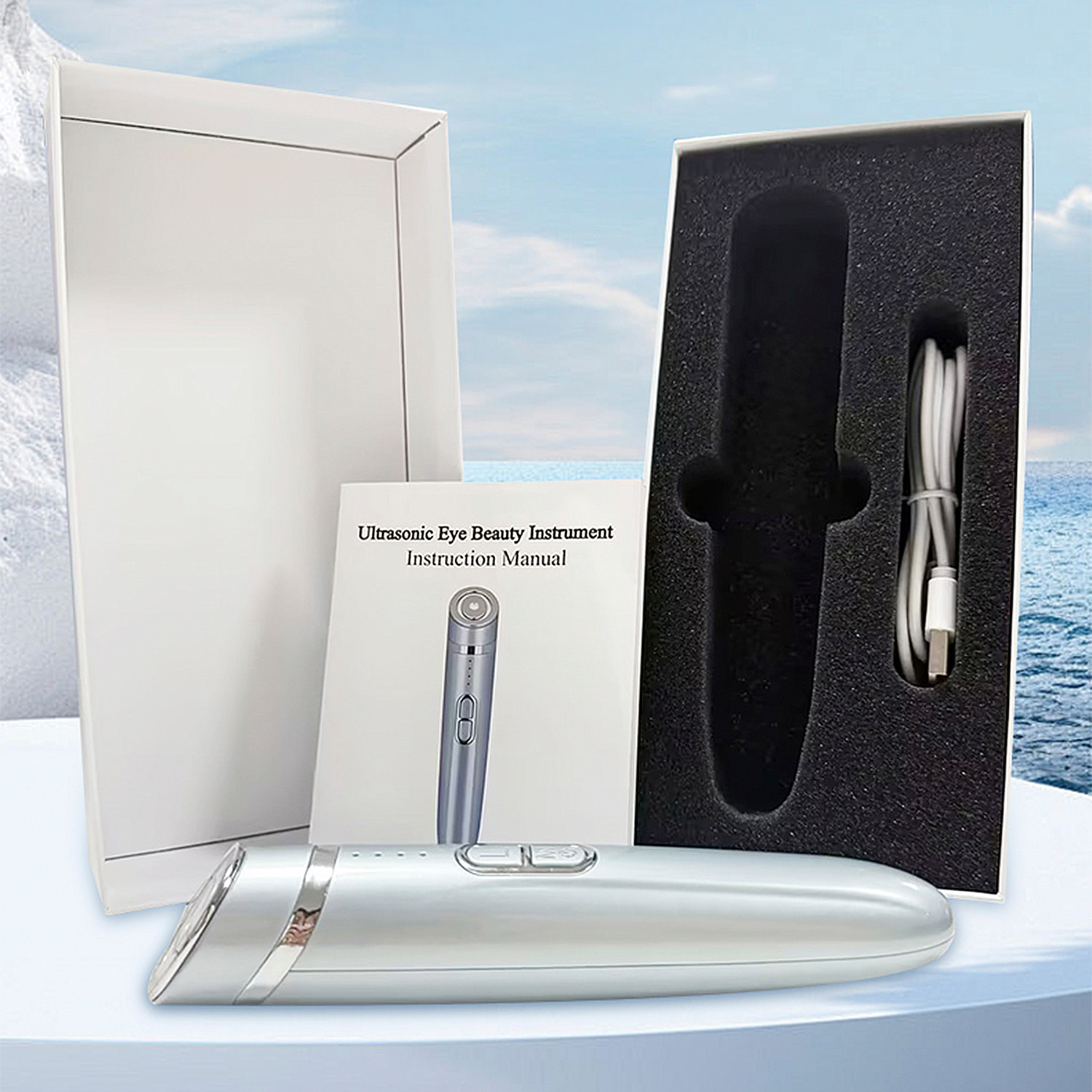 Strumento di bellezza con 4 modalità: EMS, RF, funzione ultrasuoni e luminoterapia.