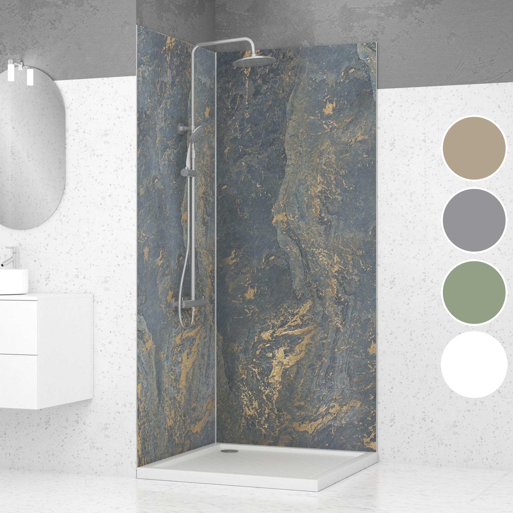 Pack de 2 Panneaux Muraux Pierre Venus 90+90x210 cm avec Profilés ANODISE BRILLANT - STONE'IT