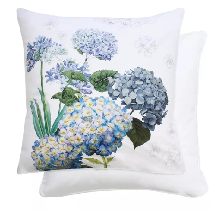 Taie d'oreiller percale de coton imprimé multicolore Maelys bleu