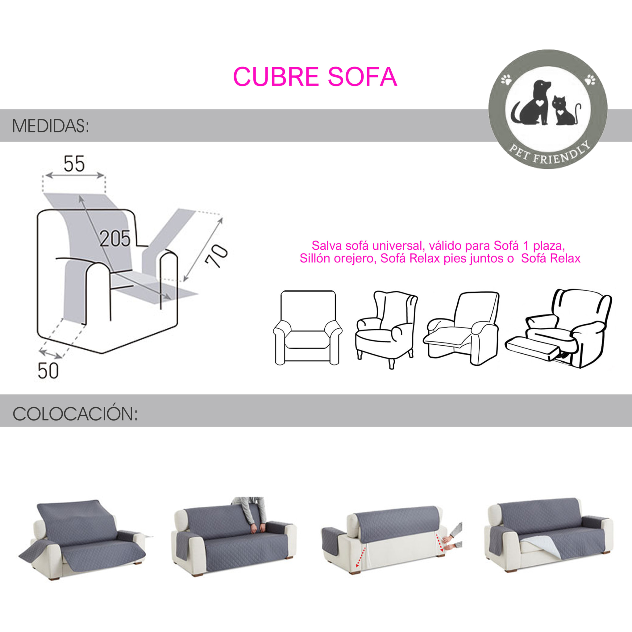 Cubre sillón Relax DRY reversible, acolchado y antimanchas