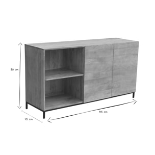 Buffet industriel en bois manguier massif et métal noir 2 portes L145 cm YPSTER