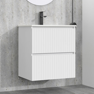 Conjunto de Baño Miya | Mueble de Baño Suspendido | 60 cm Blanco| Dos Cajones | Lavabo Encastrado | No incluye Espejo | Alday