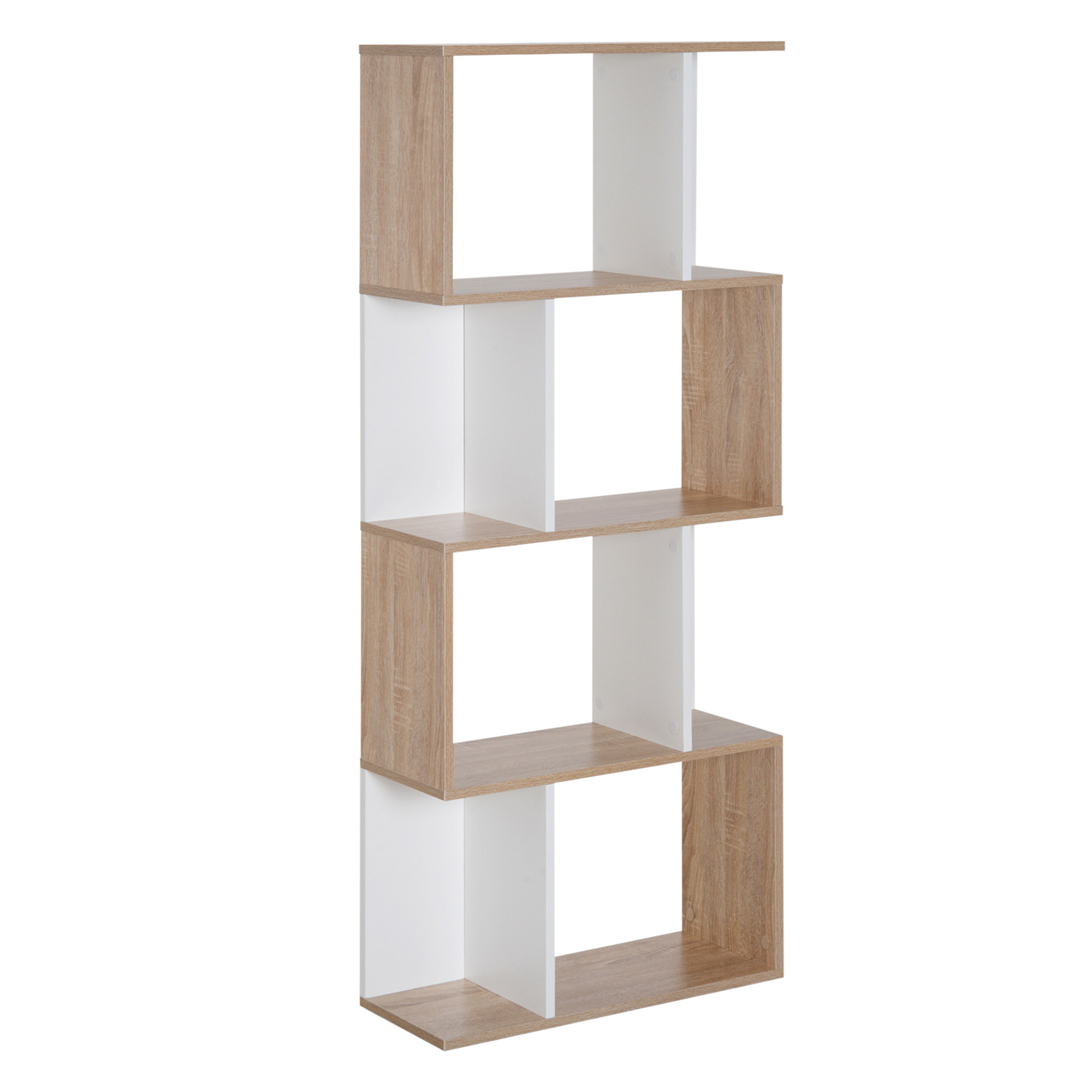 Bibliothèque étagère meuble de rangement design contemporain en S 4 étagères 60L x 24l x 148H cm chêne blanc