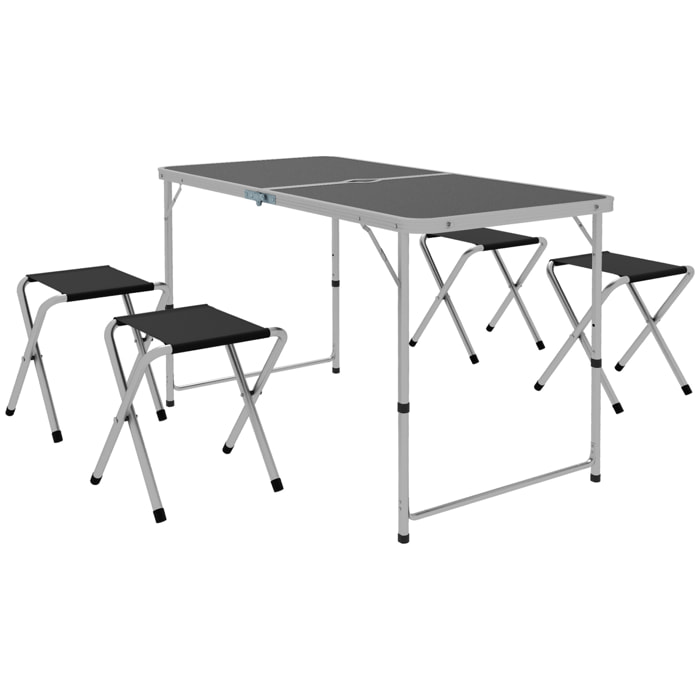 Ensemble table et chaises pliantes de camping - Hauteur table réglable, Trou de parasol - Gris foncé