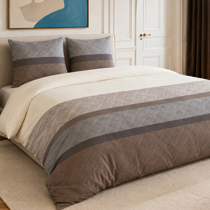 Parure housse de couette 100% percale de coton rayures larges horizontales - TERIX