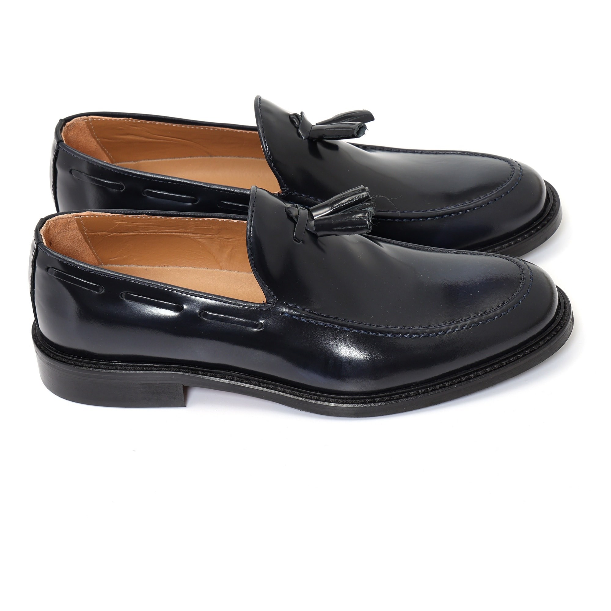 Mocassini in pelle abrasivata con fondo in cuoio antiscivolo blu