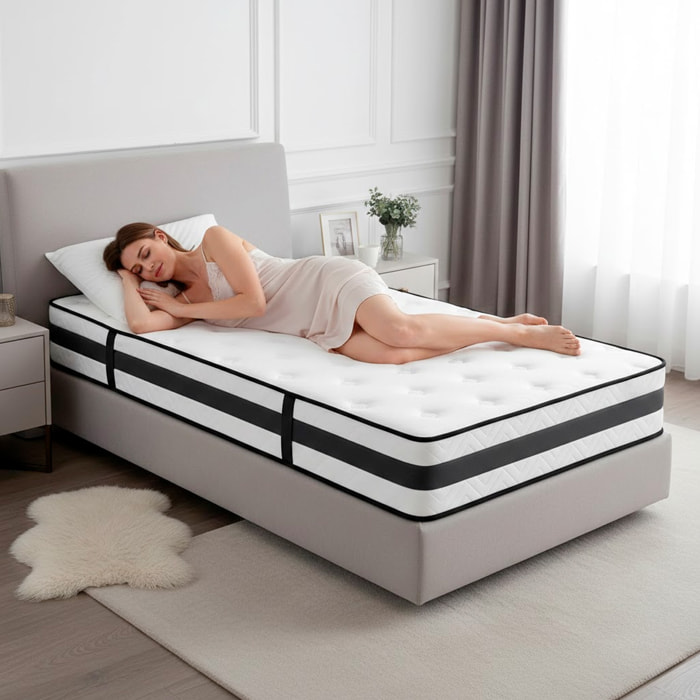 Materasso Singolo H3 Medio Rigido Con 240 Molle Insacchettate Al M, 5 Zone Di Comfort Double Sided Supporto Ergonomico E Alta Traspirabilità 80