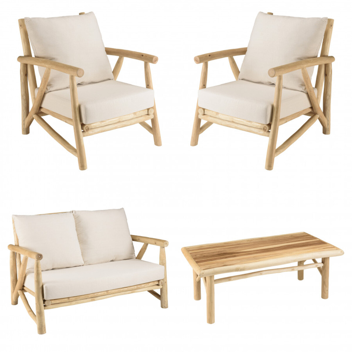 WILL - Ensemble MADURA : canapé 2 p. 2 fauteuils 1 table basse en teck