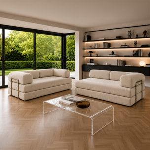 Canapé compressé convertible 5 places à mémoire de forme en velours côtelé beige MELLOW