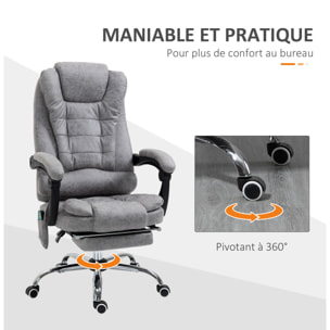 Fauteuil de bureau direction massant chauffant hauteur réglable dossier inclinable repose-pied rétractable tissu technique gris