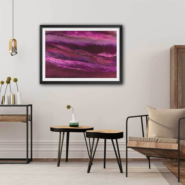 Poster rose horizon Affiche sous cadre noir