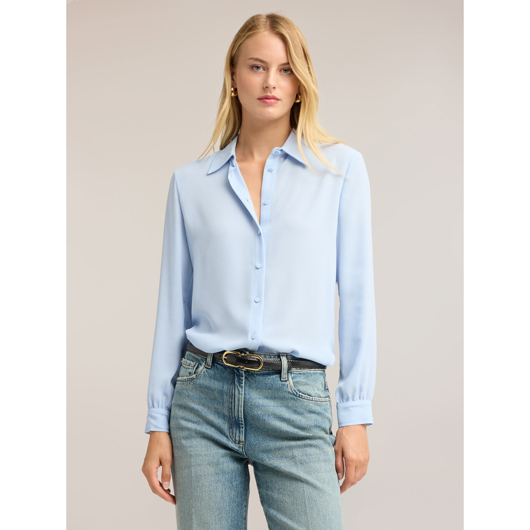 Motivi - Camicia in crêpe de chine con colletto classico - Azzurro