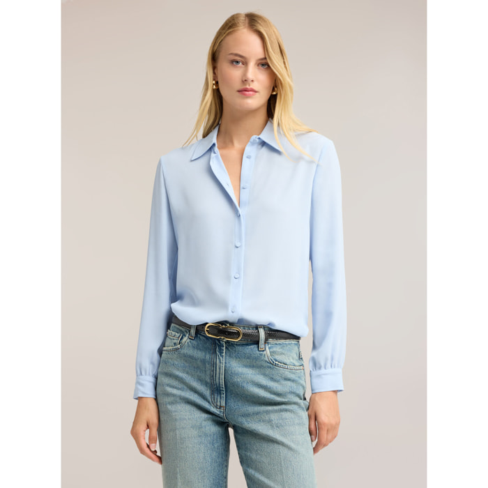 Motivi - Camicia in crêpe de chine con colletto classico - Azzurro