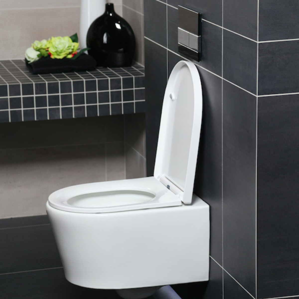 Duofix Pack WC bâti 112 cm + WC suspendu sans bride avec abattant SoftClose Swiss Aqua Technologies + plaque (GEBSTBRWR01MAN-FR)