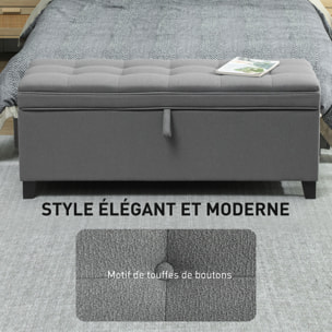 Banquette bout de lit coffre design Chesterfield dim. 120 x 40 x 48 cm tissu gris