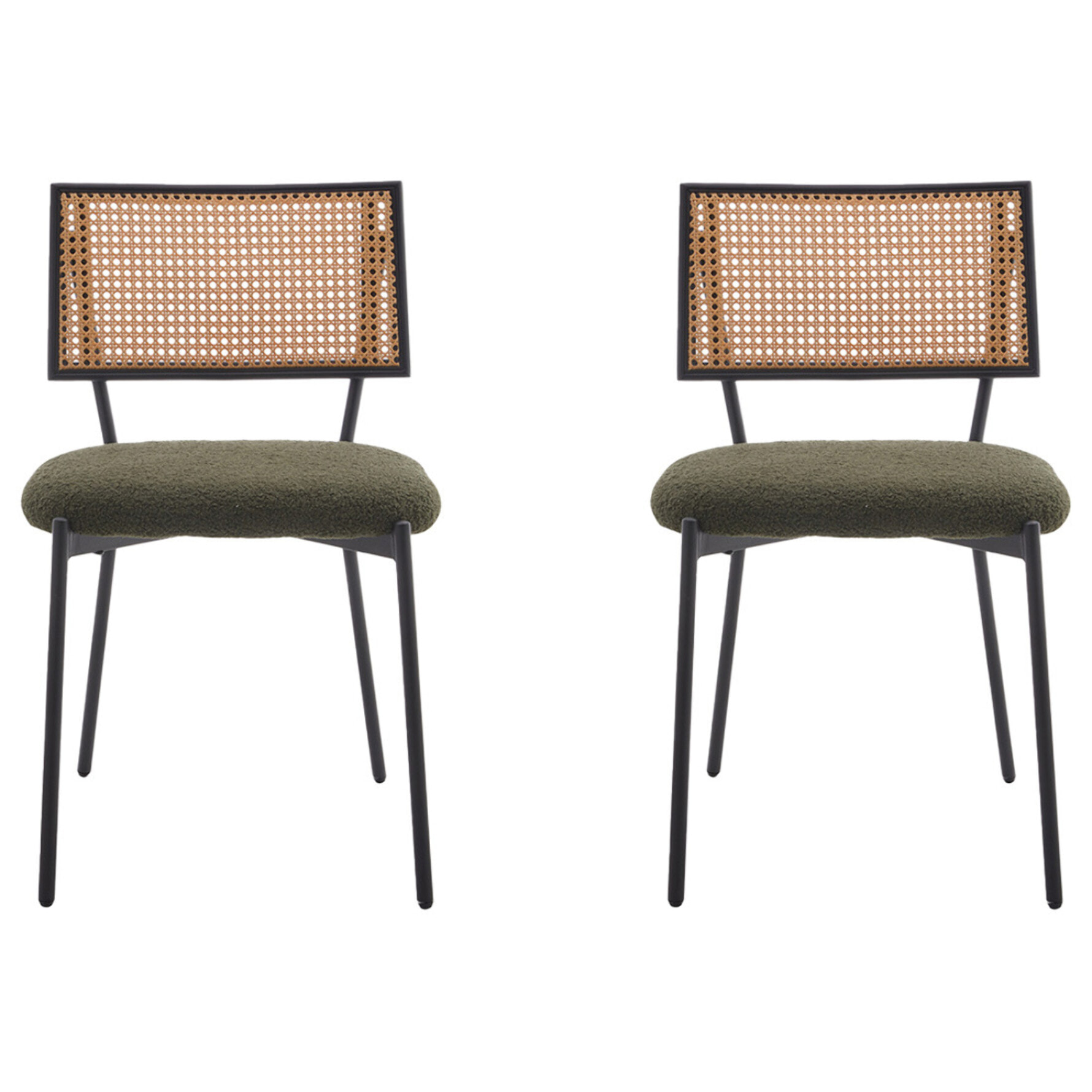 Luciano - lot de 2 chaises cannage - en tissu bouclette - Vert Kaki