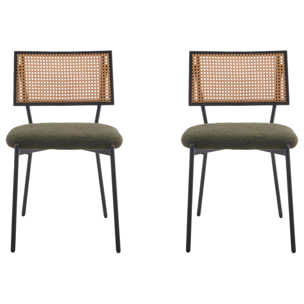 Luciano - lot de 2 chaises cannage - en tissu bouclette - Vert Kaki