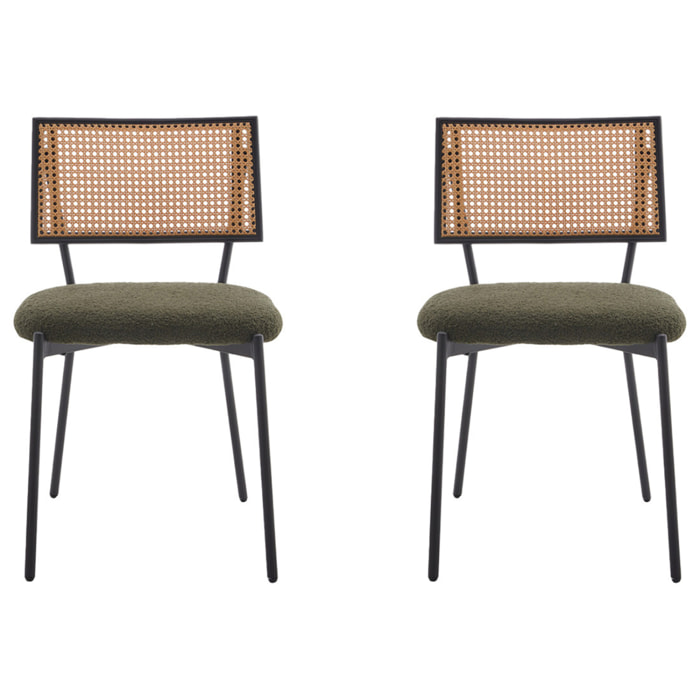 Luciano - lot de 2 chaises cannage - en tissu bouclette - Vert Kaki