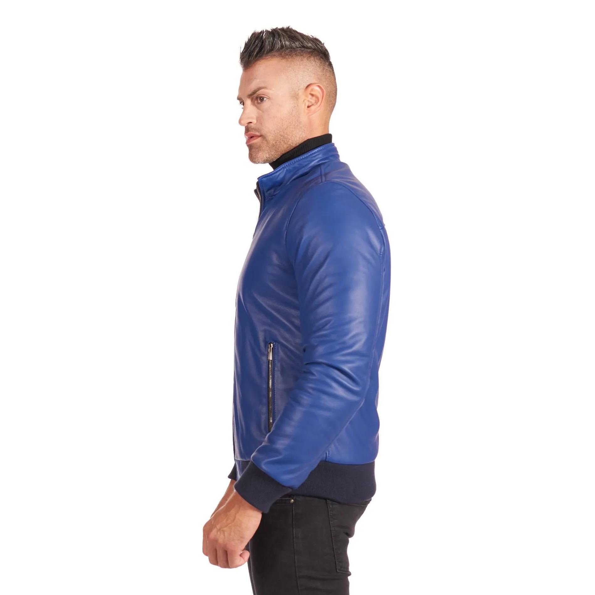 Giubbotto Bomber in pelle bluette naturale effetto liscio