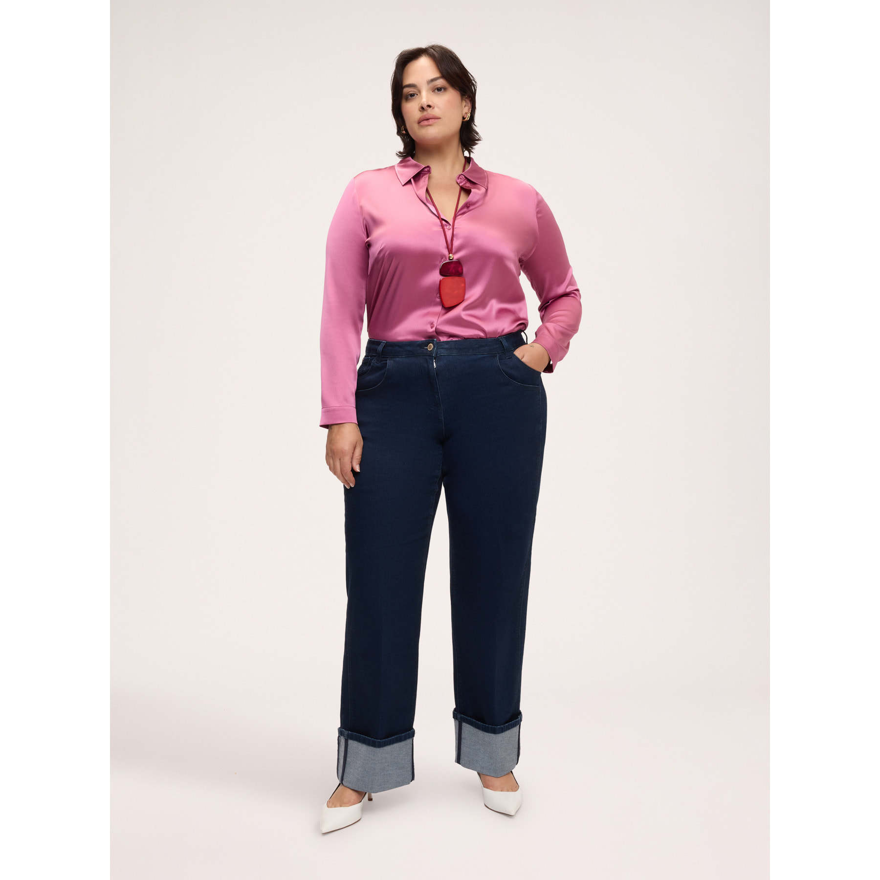Fiorella Rubino - Camicia in seta stretch con colletto classico - Rosa