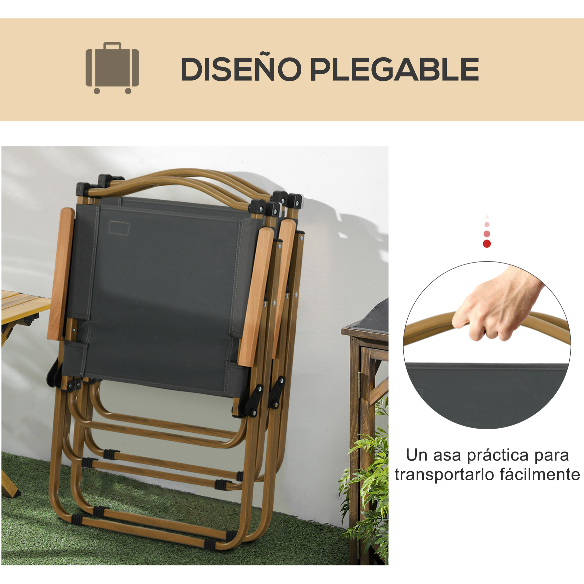 Pack de 2 Sillas Plegable de Camping, Sillas de Camping Portátil con Reposabrazos y Estructura de Acero, Silla para Pesca, Jardín, Terraza, Gris Oscuro