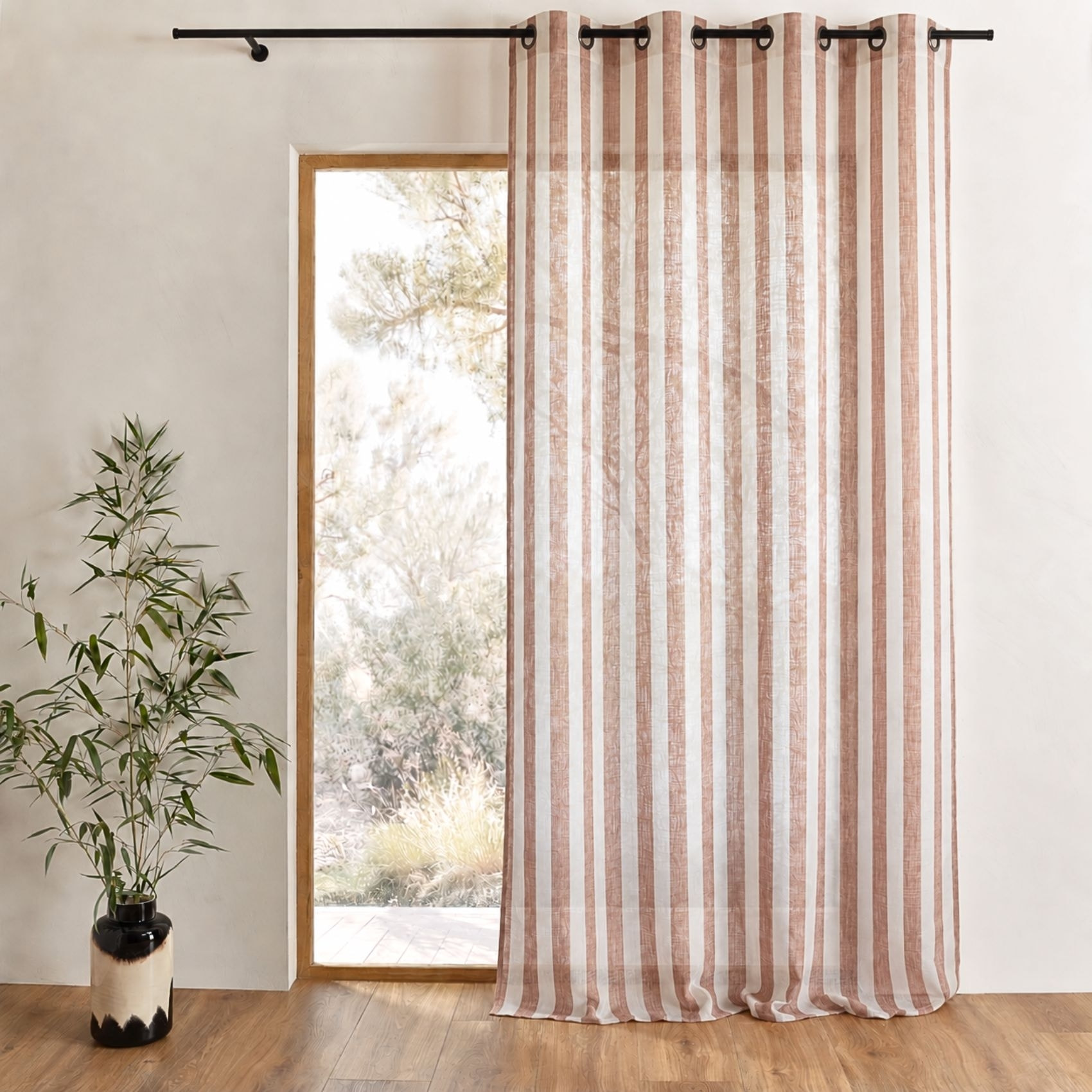 Rideau 100% coton larges rayures LOURMARIN - Terracotta