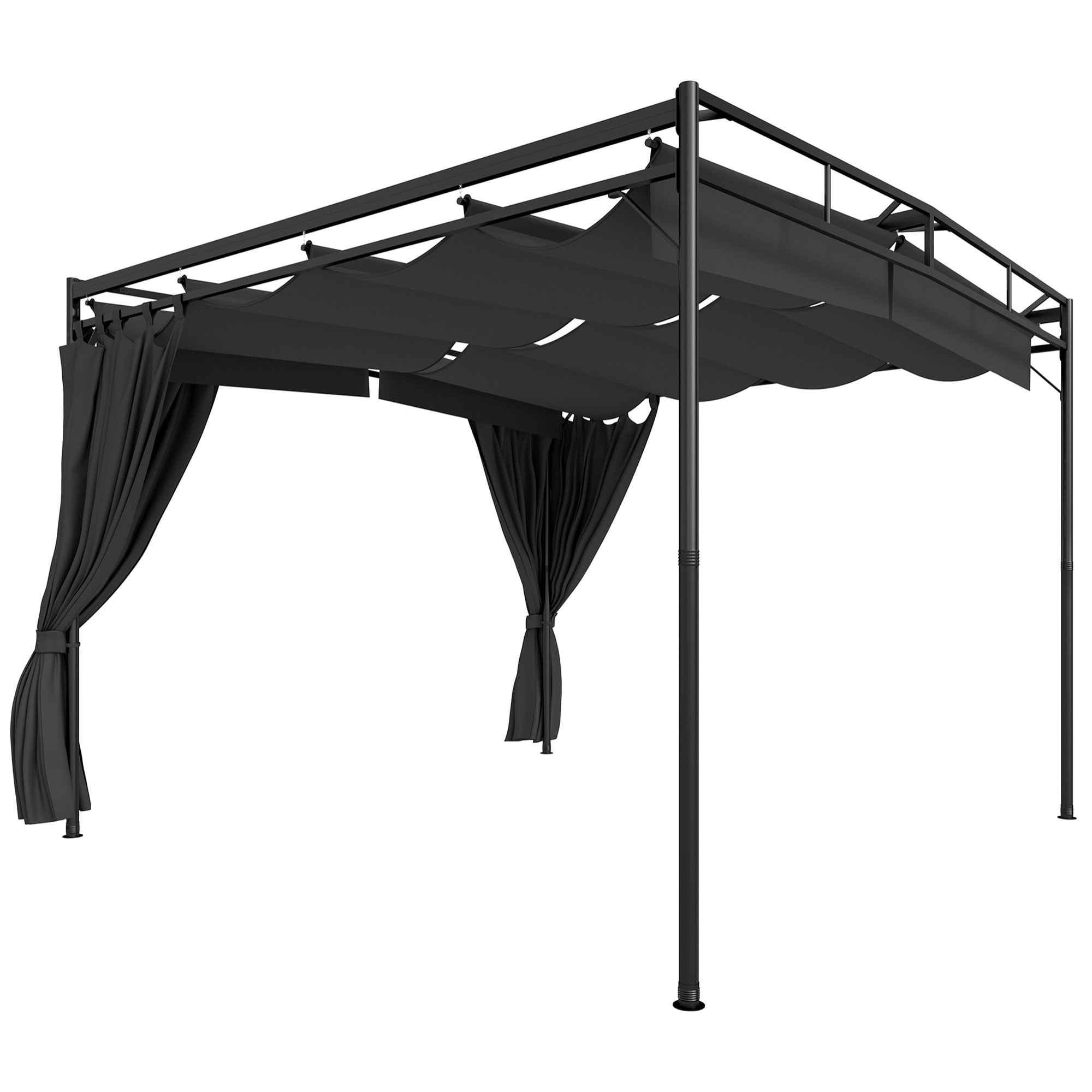 Pergola de jardin toit rétractable rideaux métal gris anthracite