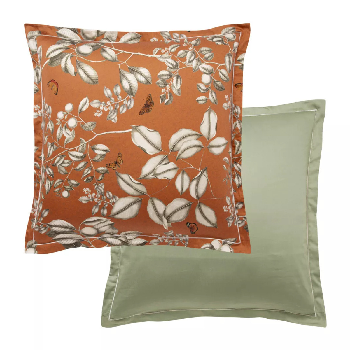 Taie d'oreiller satin de coton imprimé orange Fleurs d'oranger rouille