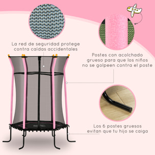 Cama Elástica Infantil de Jardín Ø163,5x190 cm Trampolín para Niños de +3 Años con Red de Seguridad y Marco de Acero para Interior Exterior Carga 50 kg Negro y Rosa