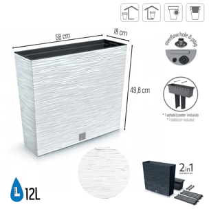 Macetero color blanco, con depósito, colección FURU, de 58 x 18 x 49,8 cm, capacidad de 12 L.
