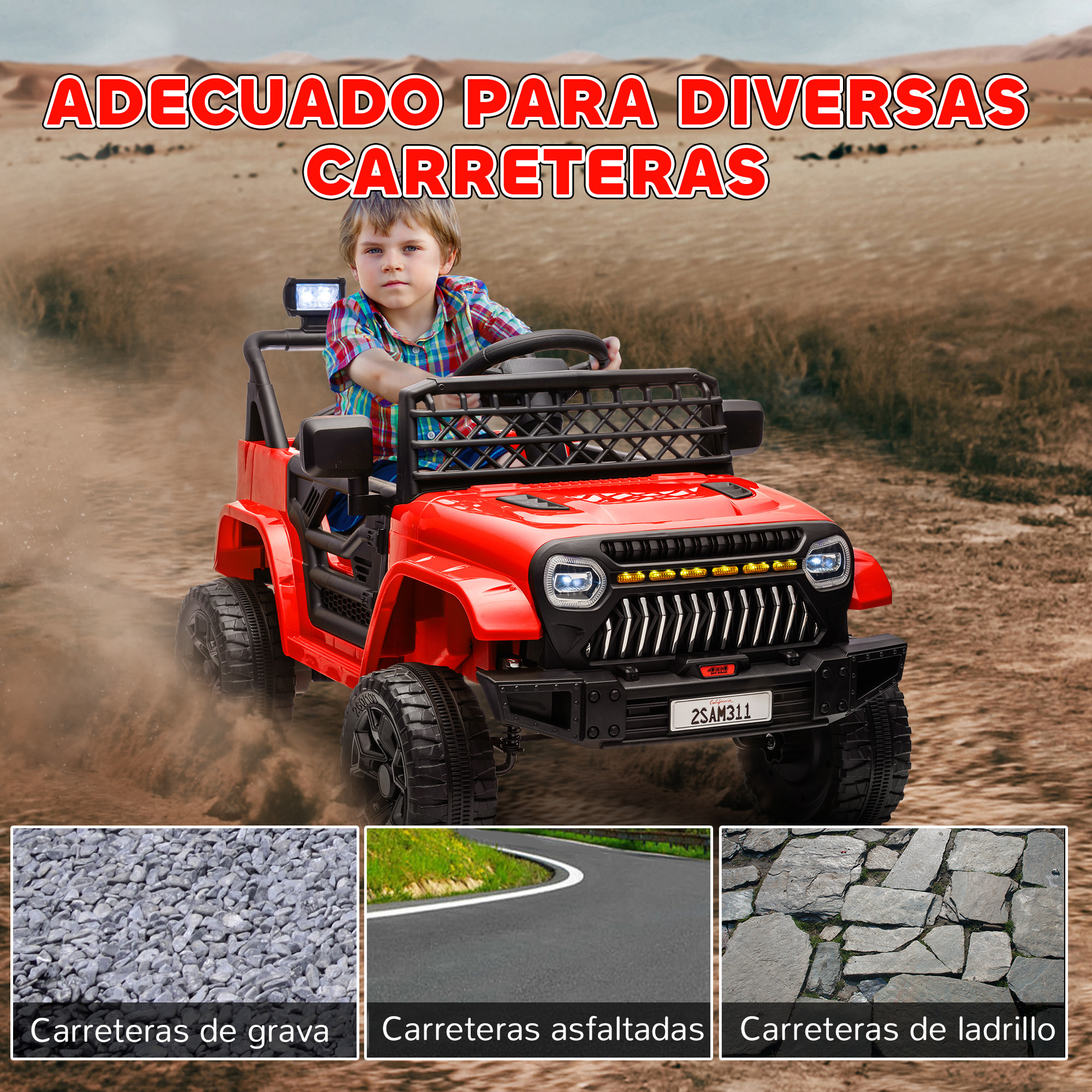 Coche Eléctrico para Niños de +3 Años Coche Eléctrico Infantil Coche de Batería 12V con Mando a Distancia Velocidad Ajustable USB Faros Bocina Rojo