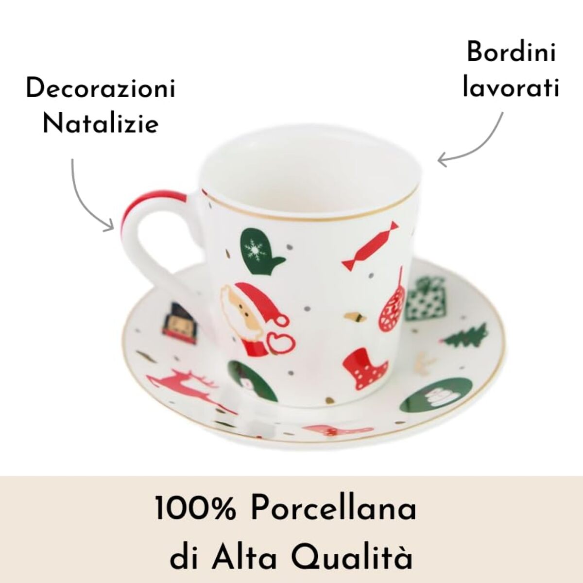 Set da caffè 6 pezzi Fantasia del Natale in porcellana