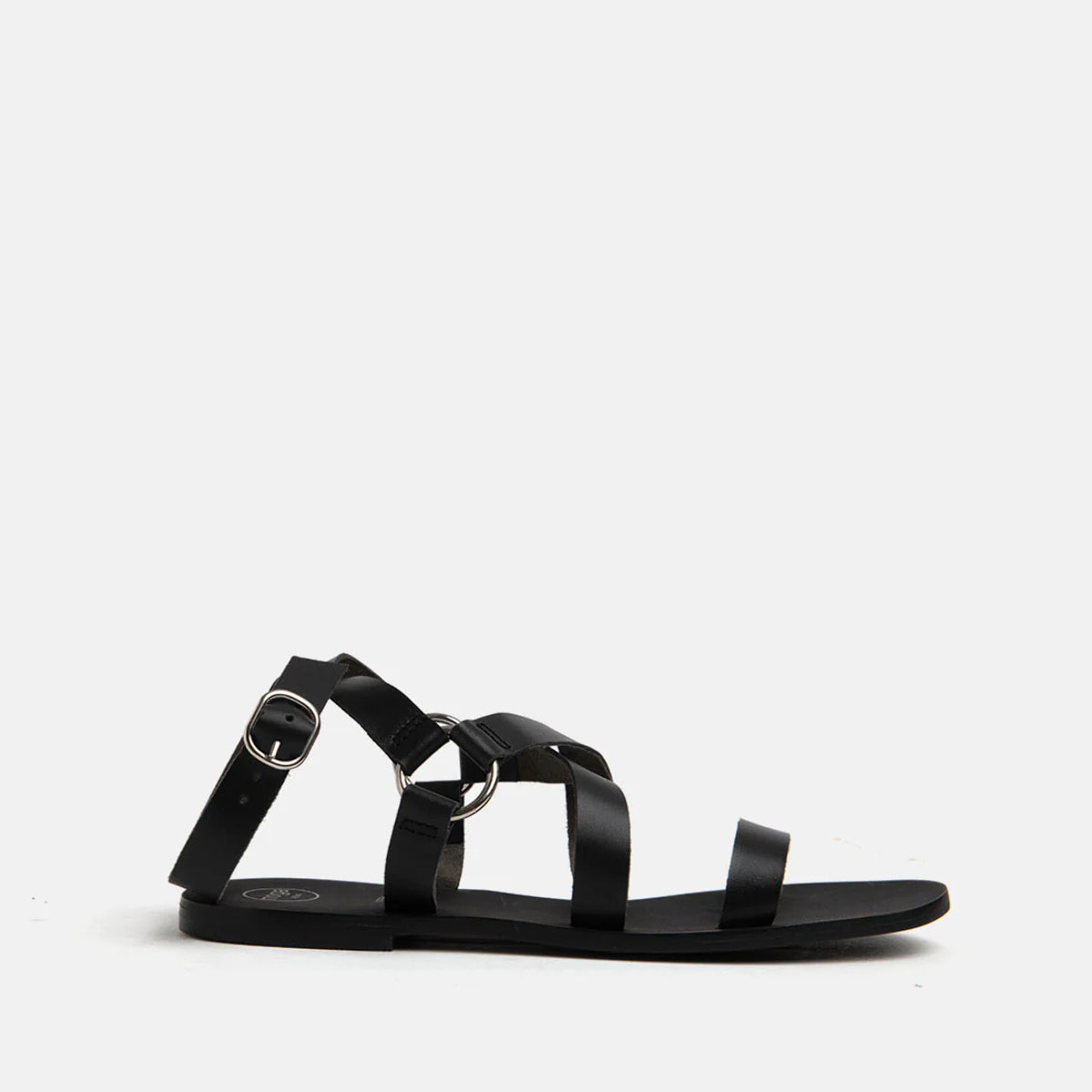 Sandalo in verra pelle con fascette alla schiava - NERO