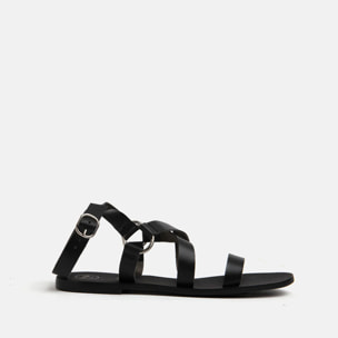 Sandalo in verra pelle con fascette alla schiava - NERO