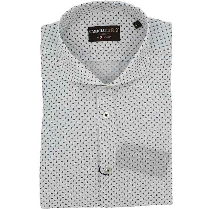 Camicia Uomo 1 Bottone Francese Slim Cotone Poliestere Stampato Bianco e Blu